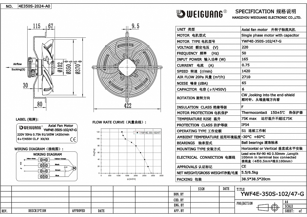 Вентилятор осевой YWF4E-350S-102/47-G